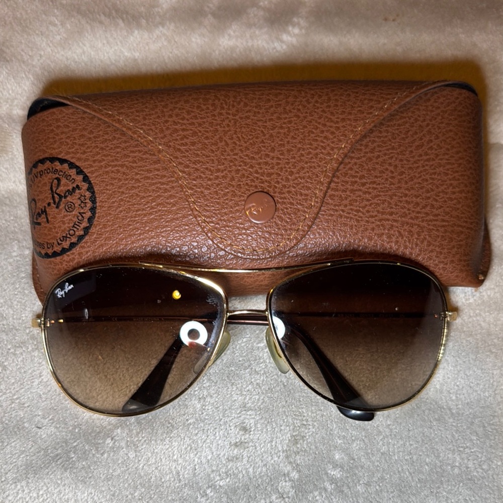 Ray-Ban Gold and Brown Aviator Sunglasses